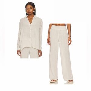 Michael Stars Cream Button-Up Shirt and Wide-Leg Pants Set
